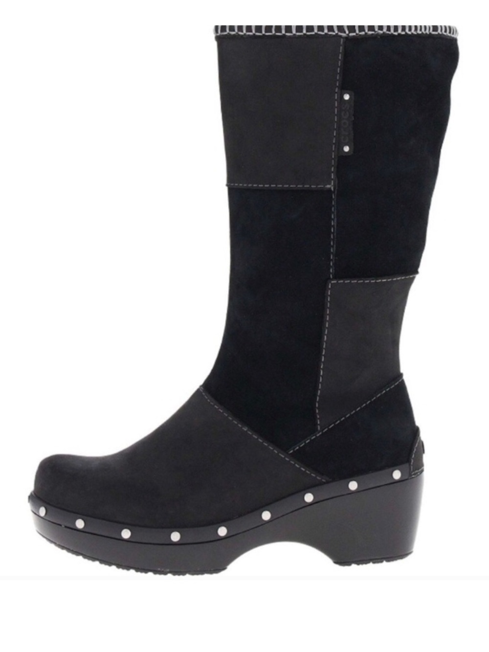 Crocs Cobbler Genuine Suede Patchwork Tall Boots Black Tan Size 8 Boho Y2K